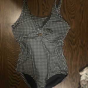 Albion Fit Black and White Checkered Swimsuit